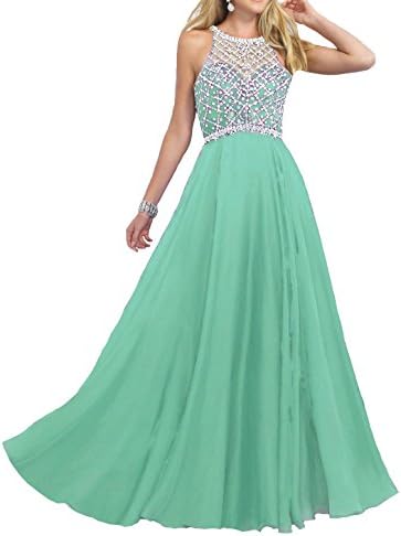 Firose Women's Long Prom Dresses 2019 Scoop Neckline Beaded A Line Formal Dress
