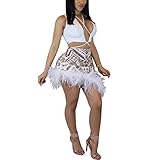 Summer 2 Piece Outfits for Women Bodycon Sleeveless Crop Top with Sequin Short Mini Skirt Set White 2XL