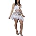 Summer 2 Piece Outfits for Women Bodycon Sleeveless Crop Top with Sequin Short Mini Skirt Set White 2XL