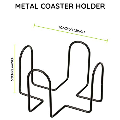 NOHPILY 4.1 Inch Metal Coaster Holder Black Iron Metal Coasters Holder for Round Coasters, Set of 2 Pack