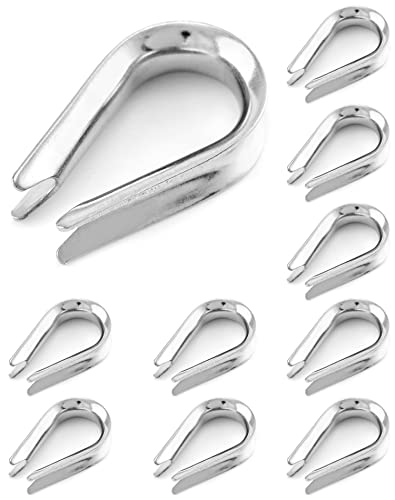 QWORK® M10 Wire Rope Thimbles for 10mm Diameter Steel Wire Rope, 304 Stainless Steel, 10 Pcs