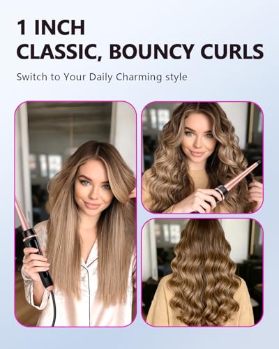 5 in 1 Curling Iron with Heat Brush and Interchangeable Ceramic Barrels (9mm-32mm), Curling Iron Set with Straightening Iron, Instant Heating, Dual Voltage, Gifts for Women