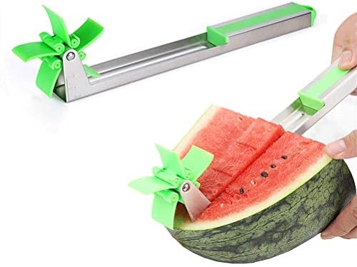 Uoeo Watermelon Slicer Watermelon Windmill Cutter Stainless Steel Watermelon Fruit Melon Cantaloupe Slicer Tongs Fruit Vegetable Tools, Green