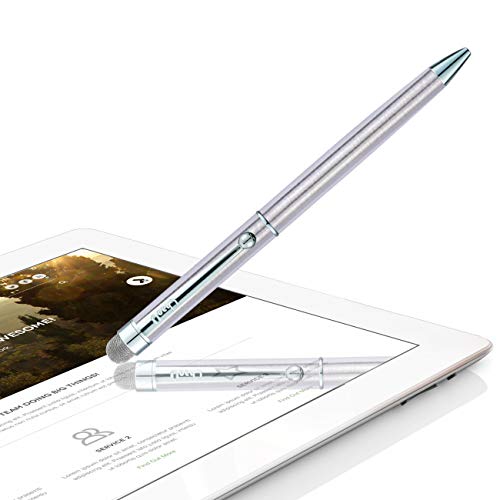 CHAOQ Stylus Pens for Touch Screen iPad, iPhone, Tablets, 2-Pack 2 in 1 Ballpoint Pen and Mesh Fiber Stylus Pens with 6 Extras Replacement Mesh Fiber Tips and 6 Rubber Tips - Silver/Silver