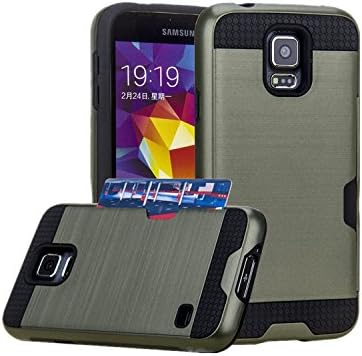Galaxy S5 Case, Asstar [Stand Feature] Card Slot Case [Anti Scratch] Dual Layer Shockproof [Soft Rubber Bumper] Hybrid Protective Card Case for Samsung Galaxy S5 (Emerald)