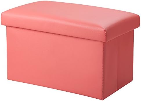 Foldable Leather Storage Ottoman Bench Footrest Stool, Coffee Table Cube For Home, Office, Garden, Traveling, 18"x12"x12" Folding Organizer Seat Prefect For Kids Adults (Pink)