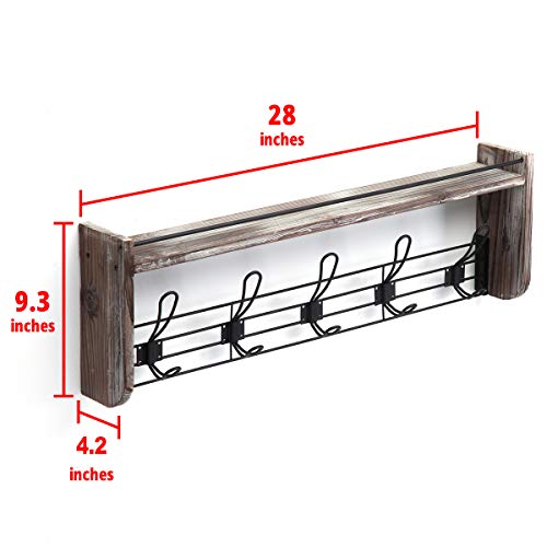 image for J JACKCUBE DESIGN Rustic Wall Mounted Coat Rack 5 Hooks Wood Floating 