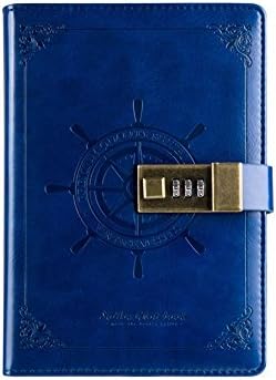 PU Leather Business Notebook, ABBER Classic Writing Notepads Professional Journal Book Locked with Pen Holder and Pockets (Navy blue)