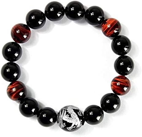 12mm Natural Gemstone Black Agate Tiger Eye Stone Stretch Bracelets Dragon Carved Beads Bracelets Men