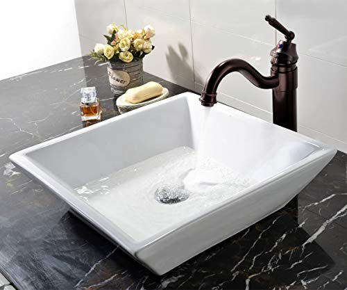 VCCUCINE White Square 16.54"X 16.54" Bathroom Porcelain Ceramic Vessel Sink, Countertop Sink for Lavatory Vanity Cabinet