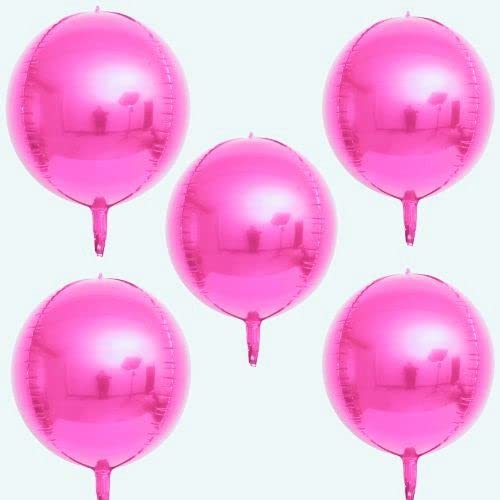 5Pcs Large 4D Giant Round Foil Balloon Big Mirror Metallic Orbz Mylar Sphere Balloons for Girl Boy Birthday Party Wedding Baby Shower Decoration Supplies(22inch)(Dark Pink)