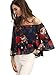 Floerns Women's Casual Floral Off Shoulder Chiffon Blouse Top Navy XL