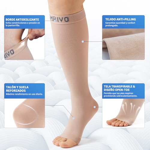 CAMBIVO Open Toe Compression Socks 20-30 mmHg, Class 2 Compression Socks for Circulation of Legs and Varicose Veins, Ideal for Travel, Work and Daily Use