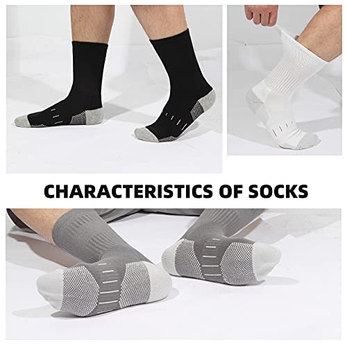 BUDERMMY Men's Socks 43-46 39-42 Hiking Socks Crew Sports Socks Padded Trekking Socks Cotton Breathable Running Socks Work Socks