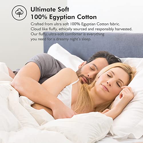 Luxurious Oversize California King 108" x 98" Size Goose Down Fiber Waterfowl Feather Fiber Comforter Duvet, 100% Egyptian Cotton Cover, 68 oz. Fill Weight, Baffle Box Design, White Solid