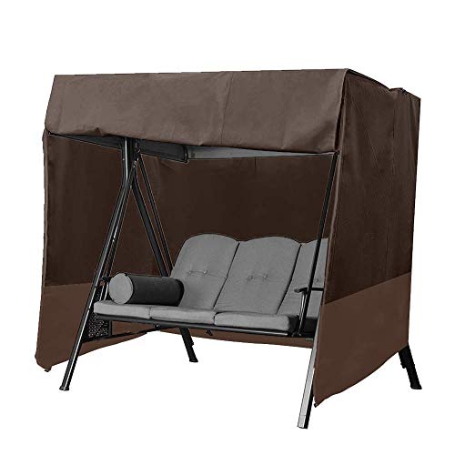 QEES Patio Swing Cover, Heavy Duty 3 Triple Seater Hammock Glider Cover, Glider Canopy Cover, Porch Swing Cover, Patio Furniture Cover Waterproof JJZ151 (Beige 1) (Coffee+Brown)