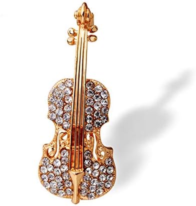 OUOK Wedding Party Favor Personalized Gifts for Guests Violin Brooch Bling Crystal Pins Love Lapel Brooches Rhinestone Brooch,Gold