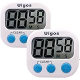 Uigos 2 Pack Digital Kitchen Timer II 2.0 , Big Digits, Loud Alarm, Magnetic Backing, Stand, for Cooking Baking Sports Games Office (White) (2 Pack)