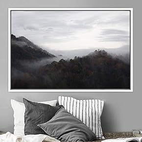 signwin Framed Canvas Wall Art Foggy Mountains Aerial...
