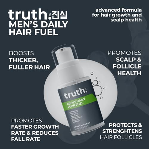 truth 진실 Men's Daily Hair Fuel 30ml 40% ACTIVES DHT BLOCKING DENSITY SERUM. RU58841 5% + REDENSYL 5% + PROCAPIL 5% + BAICAPIL 5% + ANAGAIN 5% + CAPIXYL 5% + AZELAIC ACID 3% + BIOTIN 2% + VITAMIN B5 2%
