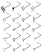 Tornito 20G 20Pcs Nose Ring CZ Nose Stud Retainer L Shaped Nose Piercing Jewelry Set Stainless Steel Silver Tone