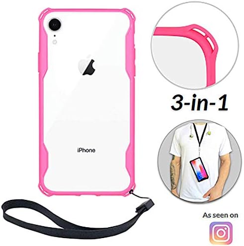 New iPhone Xs Max Clear Slim Case with Wrist Strap & Lanyard | Best Rugged TPU Bumper Case | Loop Attachments for Leash, Tether etc – iPhones: Xs X Xr Xs Max X 8 7 6 6s Plus (Pink)