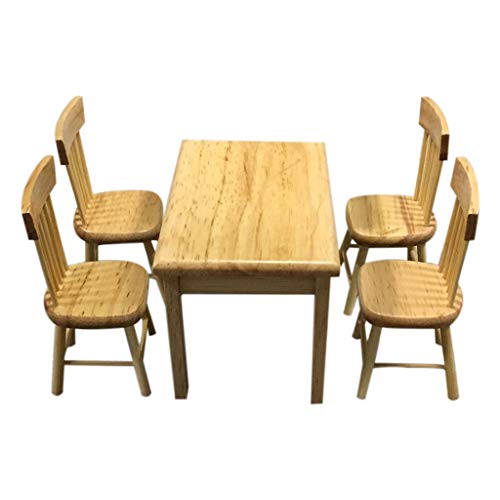 Wooden Dining Table Chair Model Set for 1:12 Mini Dollhouse Furniture Dining Room Decor - Gbell Mini Dollhouse Room Decor Model Miniatures Accessory Pretend Toys Gifts for Little Girls Gifts (Beige)