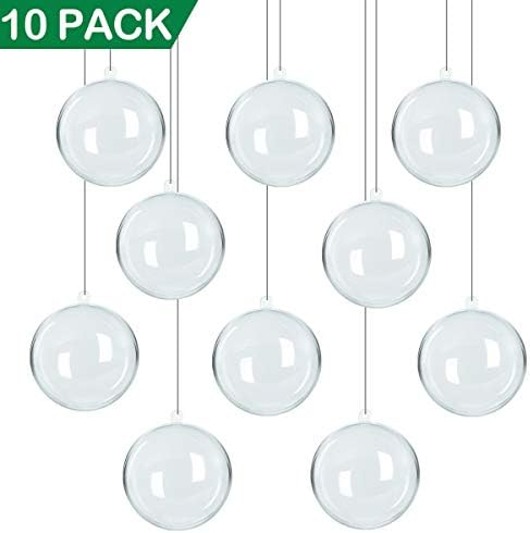 NEWBEA 10 PACK 50mm Plastic Clear Fillable Christmas Ornaments-DIY Acrylic Ornament Balls for Christmas Tree Decorations/Christmas Party Favor /Wedding Decor