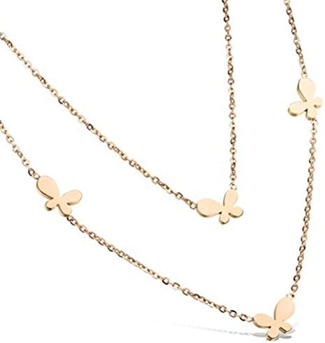Richy-Glory - Rose Gold Stainless Steel Butterfly Pendant Necklace Women