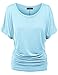 Made By Johnny Women's Solid Short Sleeve Boat Neck V Neck Dolman Top with Side Shirring