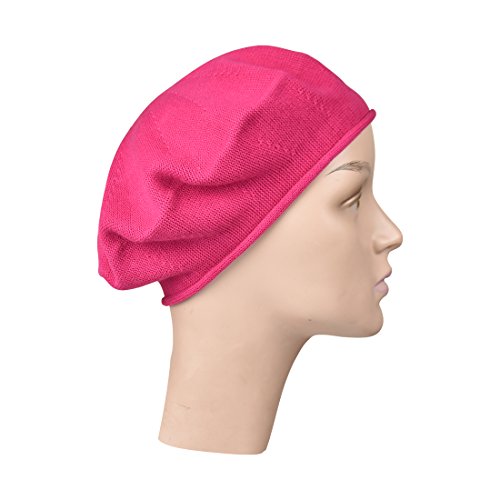 Landana Headscarves Beret for Women 100% Cotton Solid - Hot Pink