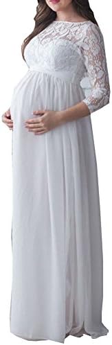 Finelook Fashion 3/4 Sleeve Pregnant Womens Lace Maternity Dress Maxi Photography Gown (White, S)