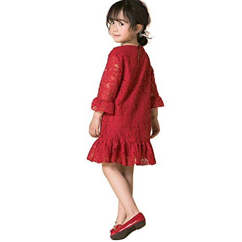 Flower Girl Dress Lace Toddler Country Dresses Wedding Party (4, Red)