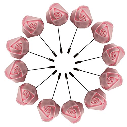 Sanrich Rose Boutonniere Men's Lapel Pins Satin Flower 12 Pack Groom Wedding Boutonniere Suit Brooch Outfit Accessories (pink)