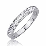 Sterling Silver 3mm Channel Set Princess Cut CZ Stackable Band Engagement Ring