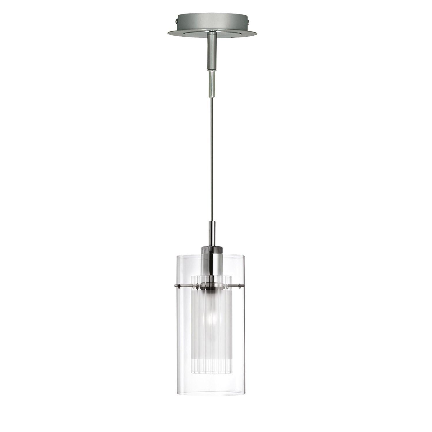 Duo Single Light Ceiling Pendant Chrome Clear and Frosted Glass (2301)