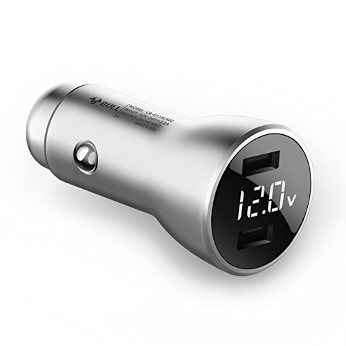 BULL Dual USB Car Charger - Smart, Fast and Safe Charger for iPhone iPad Samsung Android Phones, 2017 iF Design Award Winner, 3.6A/18W,Silver (Digit Silver)