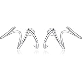 BISAER 925 Sterling Silver Triple Illusion Stud Earrings Double Huggie Hoop Earrings for One Hole Simple Trendy Claw Earring for Women Jewelry Gifts