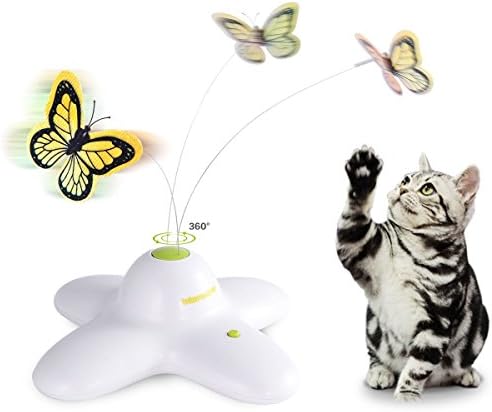 Electric Rotating Butterfly Interactive Cat Toy with One Replacement Flashing Butterfly Kitten Toys