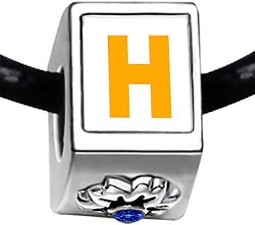 Silver Plated Yellow Letter H Photo Sapphire Crystal September Birthstone Flower Bead Charm Bracelets