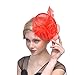 FeiYu Crafts Feather Mesh Net Sinamay Fascinator Hat with Clip and Headband for Cocktail (Red)