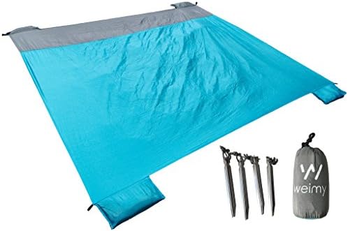 Sand Repellant Lightweight Compact Beach Blanket / Large, with: 4 Aluminium Stakes, Anchor Pockets and Carry Bag | Quick Drying, Sand and Water Resistant