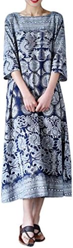 Misaky women dress Plus Size Maxi Dresses Oversized Floral Print Casual Loose Long Dress (L, Blue)