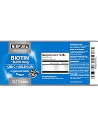 VISPURA Biotin 10000 mcg + Zinc + Selenium (365 Tablets) = Best Supplement for Hair Growth, Glowing Skin, Strong Nails*, Vegan and Best Bioavailability
