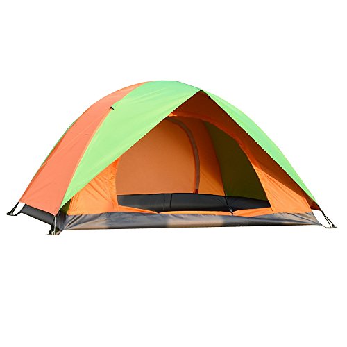 HILLPOW Outdoor Waterproof Camping Tent Double Layer Door Backpacking Tent for 2 Person with Portable Bag (Orange and Green)
