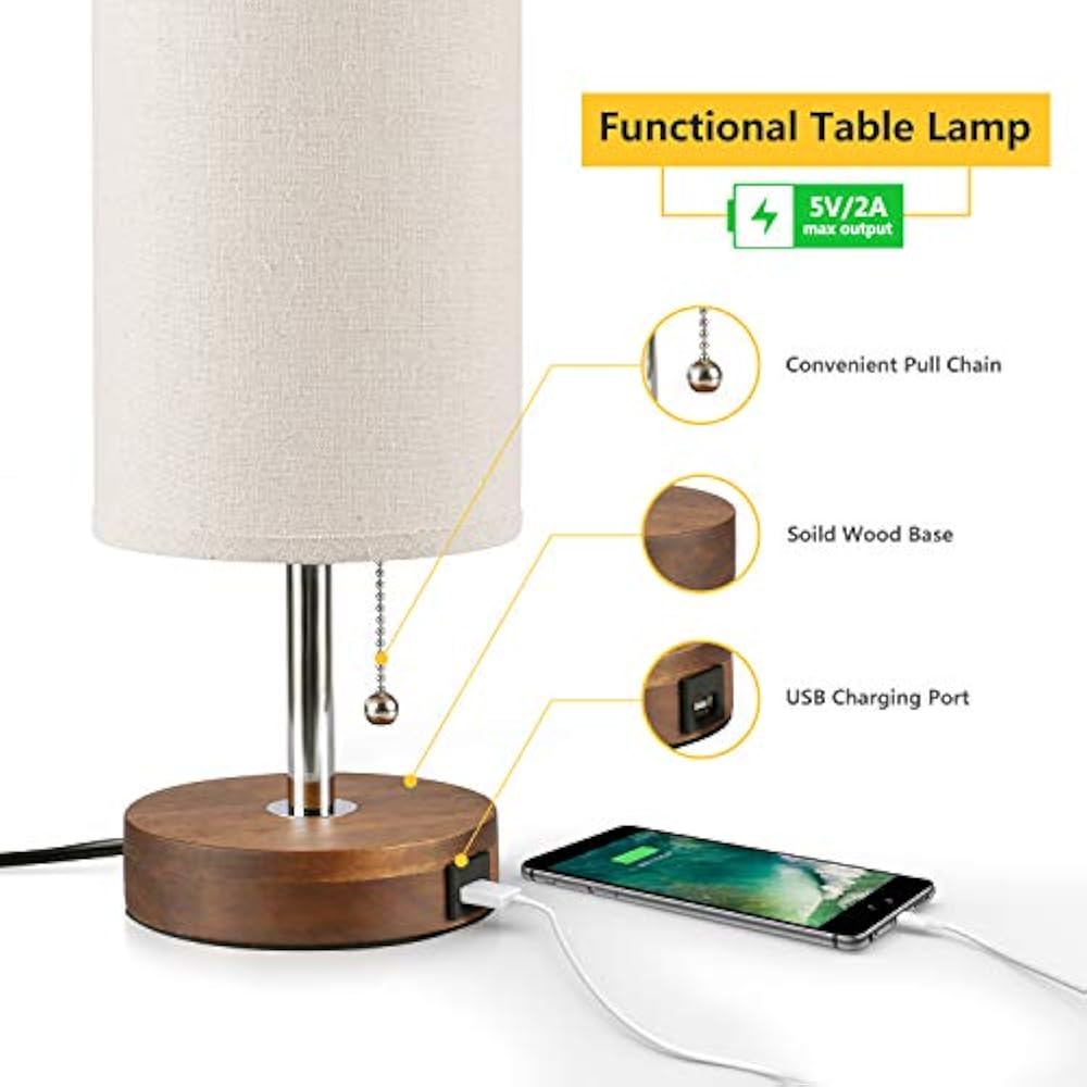 Table Lamps USB Lamp, Bedside Desk Seealle Modern ...