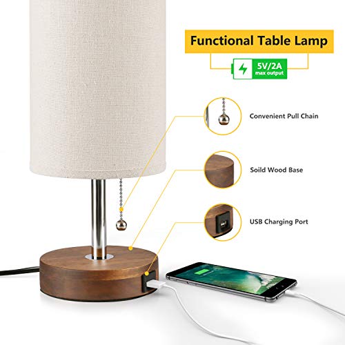 USB Table Lamp, Seealle Modern Nightstand Lamp Bedside Desk Lamp with