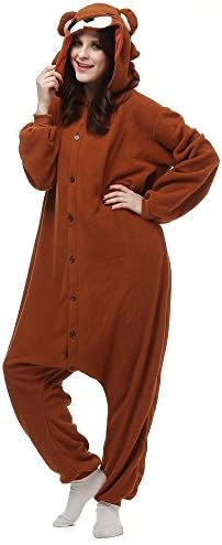 Angelstormy Unisex Adult Animal Onesie Cosplay Pajamas Soft Breathable Costumes Brown Bear S