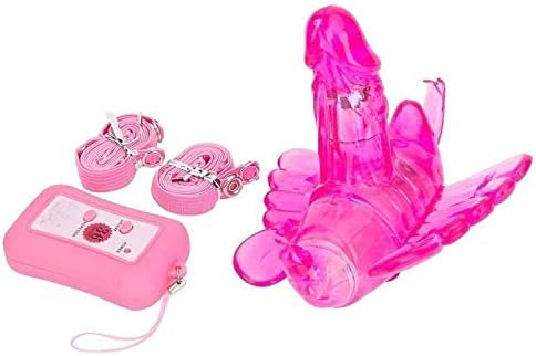 Strap-On Strict Soft Silicone 38 Modes Vibrating Butterfly with Pink Harness Tie