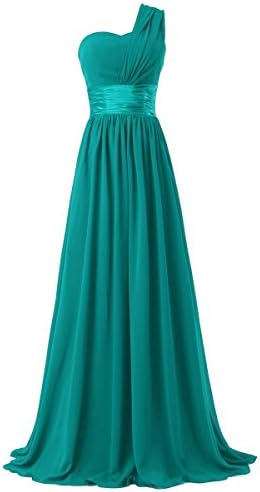 Time Dresses Women's Chiffon One Shoulder Bridesmaids Dresses Lake Green 2XL